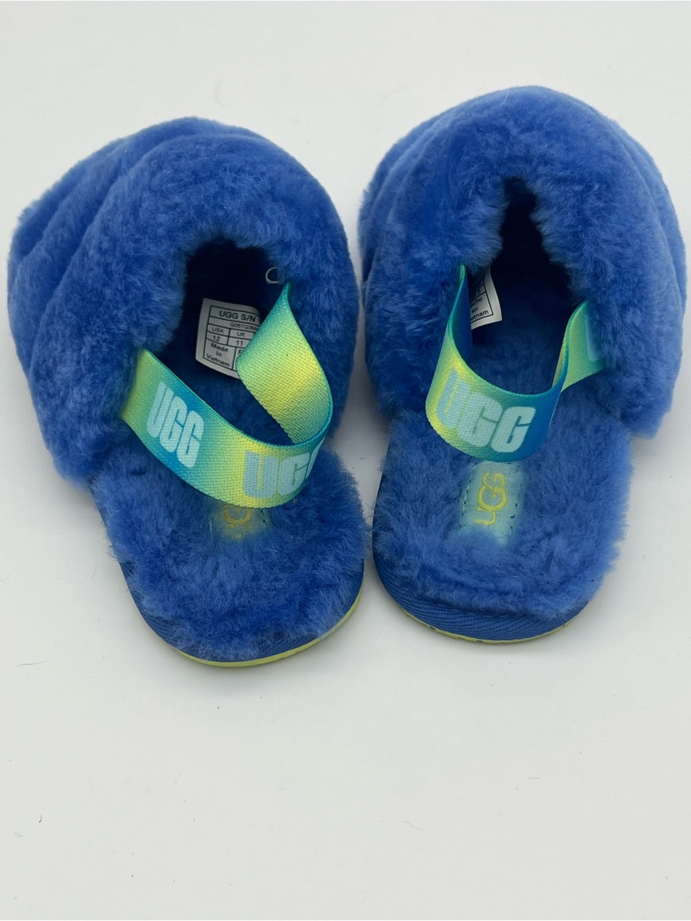 UGG kids size 12 fluff yea slippers blue sandals shearling fluffy slip on shoes - Picture 2 of 6